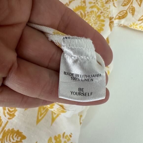 Flax women’s pull over blouse size small yellow flowers long sleeve 100% linen - Picture 6 of 9